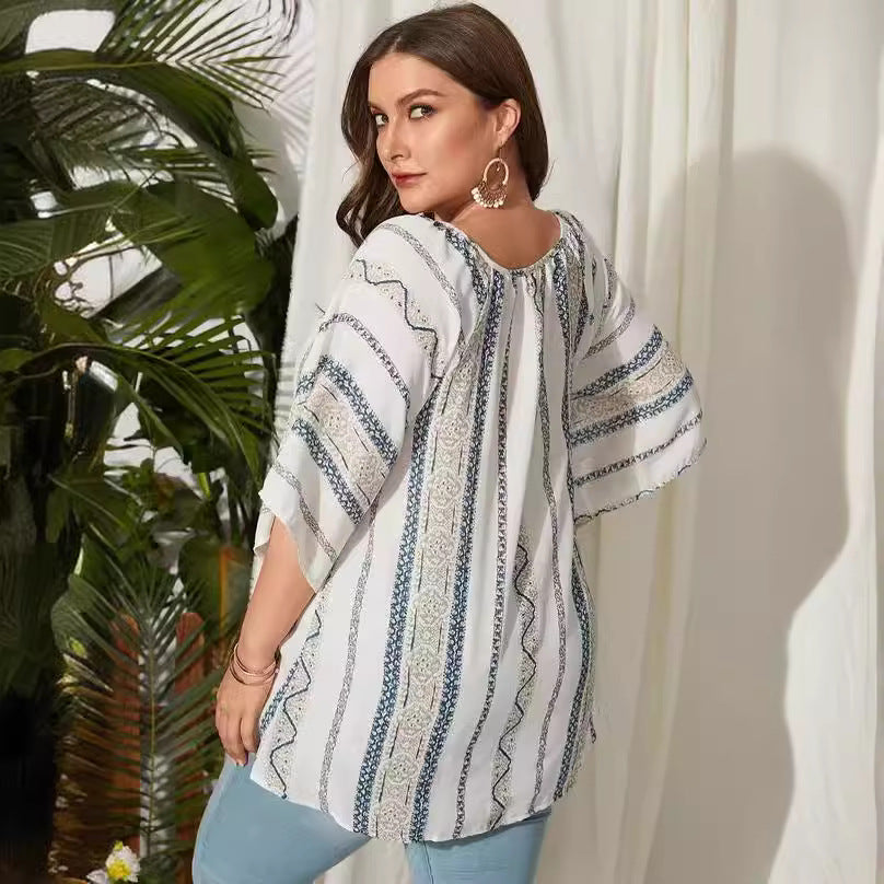 【50% OFF】【XL-5XL】Top cu dungi retro din bumbac și in