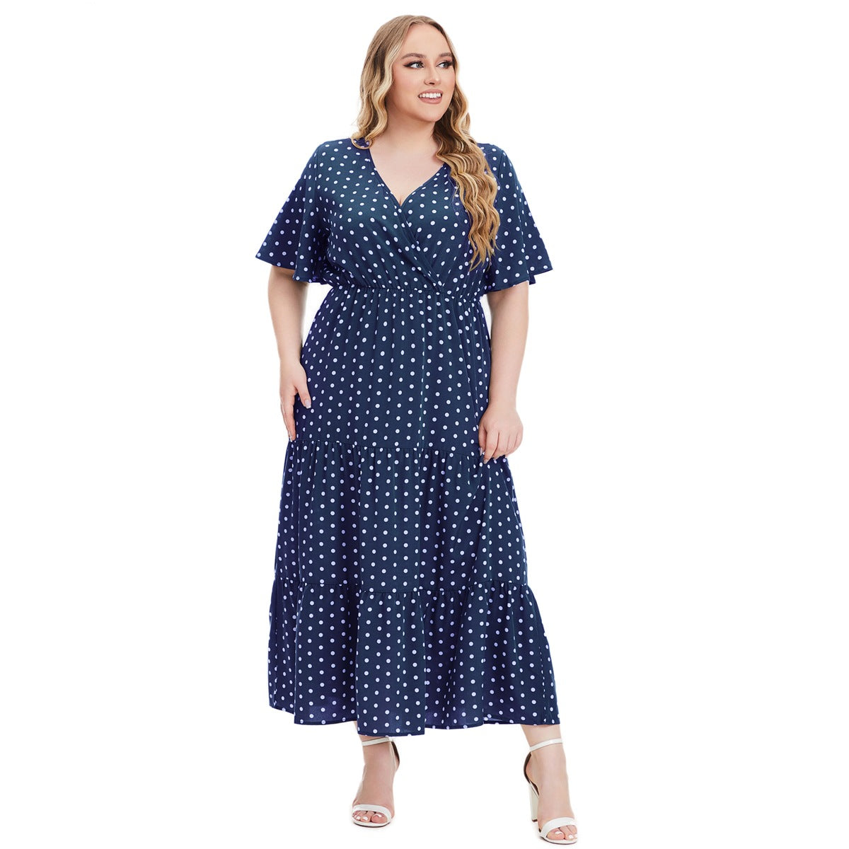 【50% OFF】【XL-5XL】「Holiday Beauty」Rochie lungă cu buline plus mărime 2024