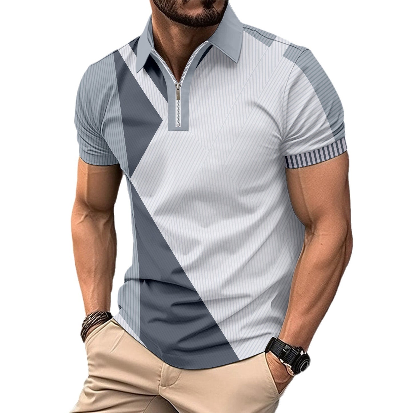 【50% OFF】【S-3XL】2024 Tricou polo casual cu mânecă scurtă și fermoar