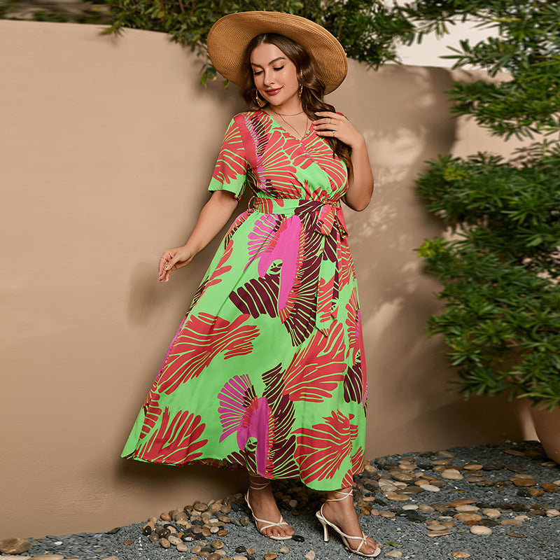 【50% OFF】【L-5XL】「Flori înflorite」2024 Rochie cu șireturi imprimate mărimi mari