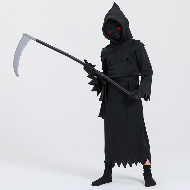【50% OFF】【S-XL】🎃🧙♀️Costum de Halloween pentru copii Grim Reaper (include ochelari iluminați și coasă)