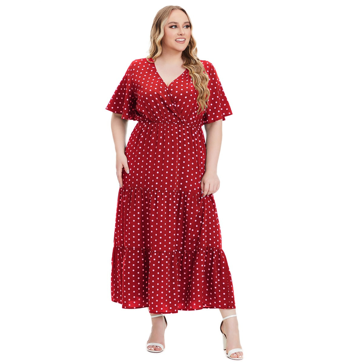 【50% OFF】【XL-5XL】「Holiday Beauty」Rochie lungă cu buline plus mărime 2024