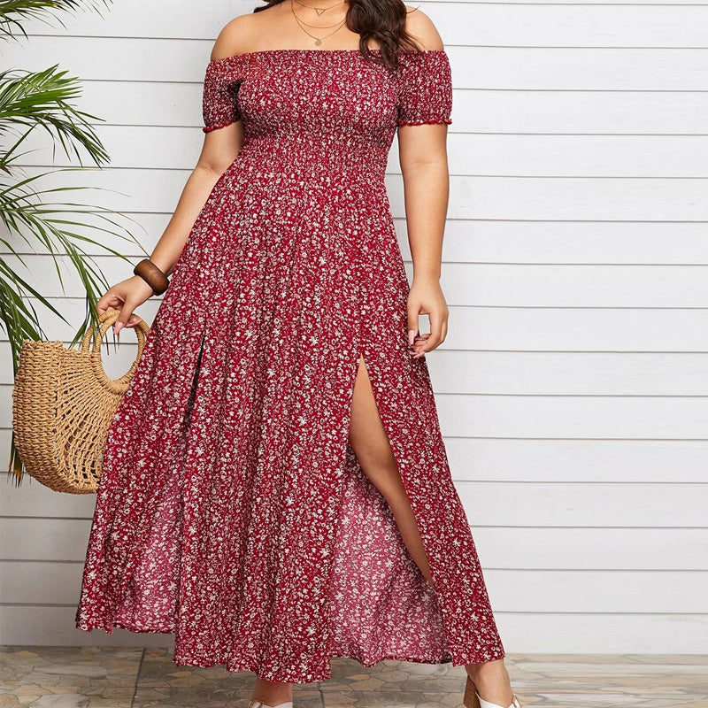 【50% OFF】【L-4XL】「Soda de vară」2024 rochie fără umeri, cu un singur gât, cu talie cu despicatură
