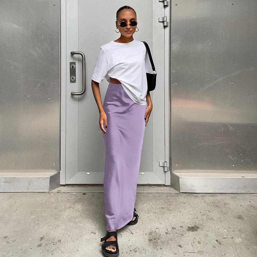 【50% OFF】【S-XL】👗Fusta lungă drapeată cu coadă de pește din satin franțuzesc