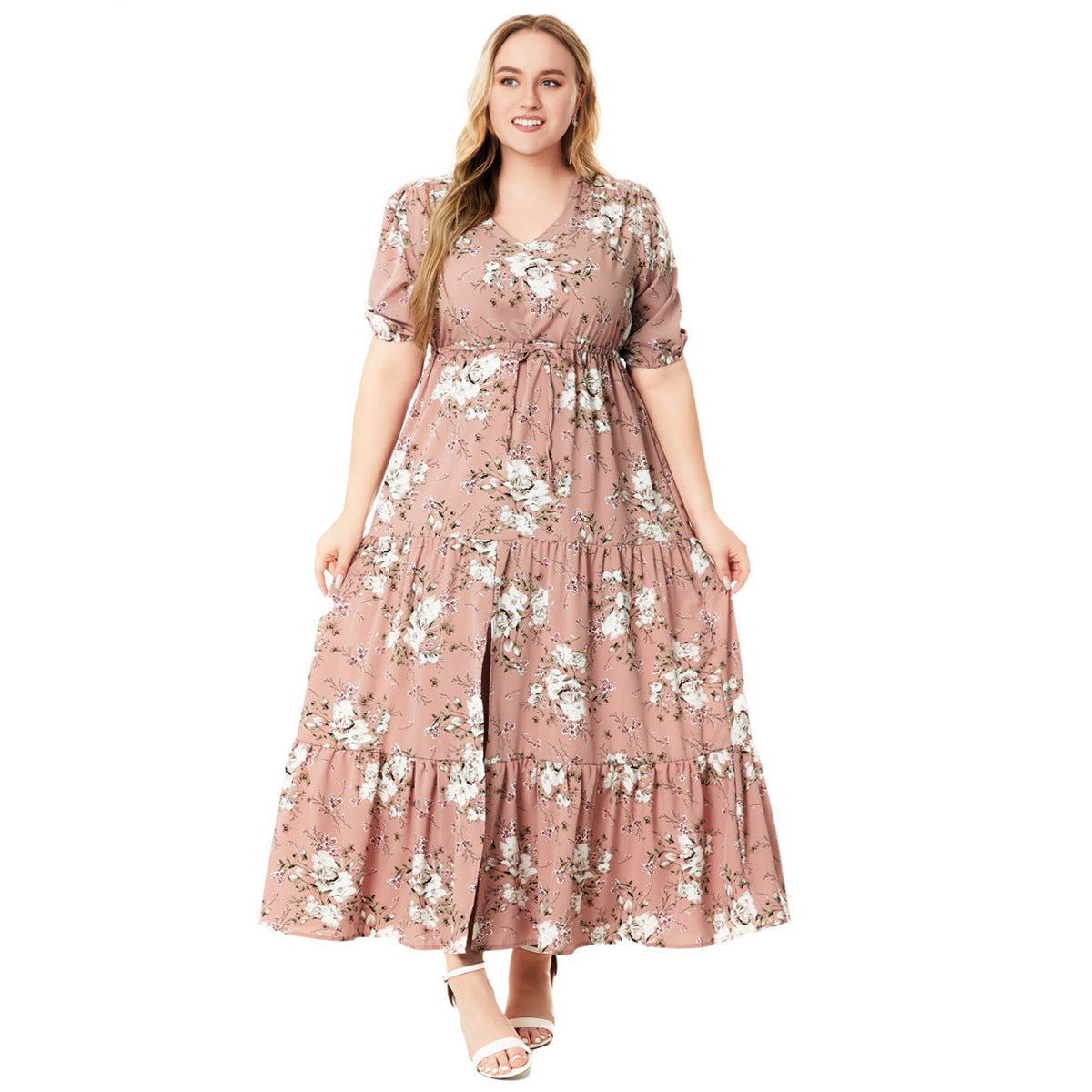 【50% OFF】【XL-5XL】「Romantic Flower」2024 Rochie de damă cu talie imprimată de mărime mare