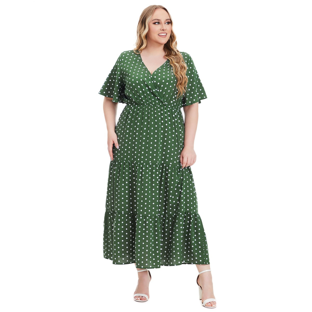 【50% OFF】【XL-5XL】「Holiday Beauty」Rochie lungă cu buline plus mărime 2024