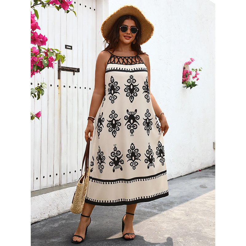 【50% OFF】【XL-4XL】2024 rochie cu bretele cu imprimeu gol