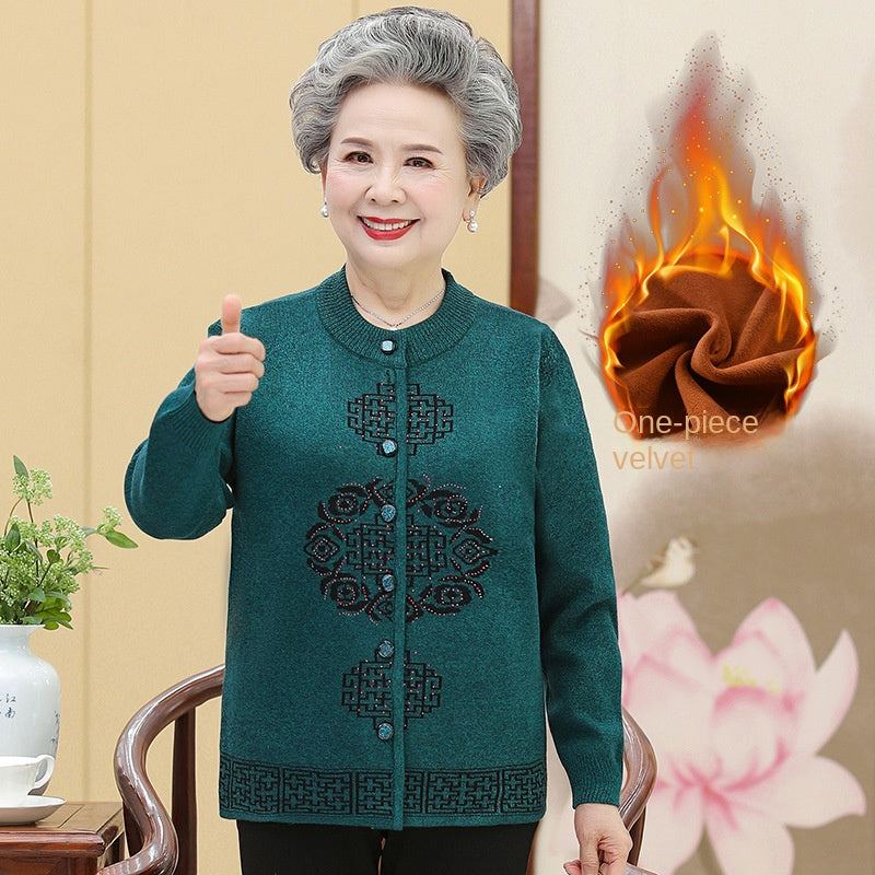 🔥🔥【L-5XL】Îmbrăcăminte de toamnă și iarnă pentru femei, jachetă tricotată pentru mamă, îngroșată, catifelată, caldă