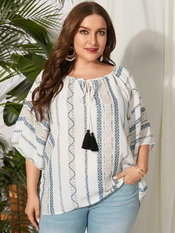 【50% OFF】【XL-5XL】Top cu dungi retro din bumbac și in