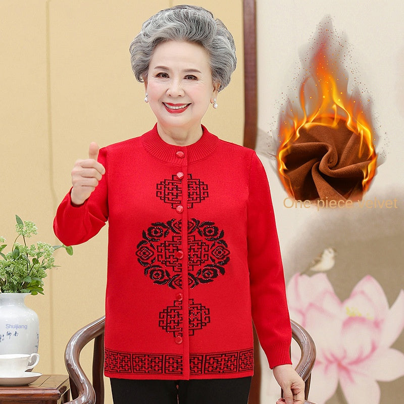 🔥🔥【L-5XL】Îmbrăcăminte de toamnă și iarnă pentru femei, jachetă tricotată pentru mamă, îngroșată, catifelată, caldă