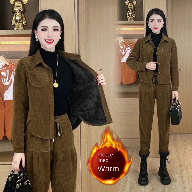 🔥【50-90KG】noua moda casual costum de catifea ingrosata