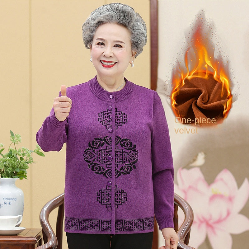 🔥🔥【L-5XL】Îmbrăcăminte de toamnă și iarnă pentru femei, jachetă tricotată pentru mamă, îngroșată, catifelată, caldă