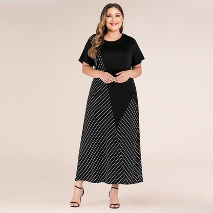 【50% OFF】【XL-4XL】2024 rochie lungă cu dungi patchwork damă plus size