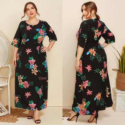 【50% OFF】【XL-4XL】「Spune florilor」Marime mare Rochie 2024 cu bretele imprimate cu decolteu rotund pentru damă