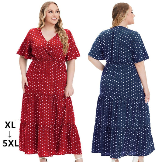 【50% OFF】【XL-5XL】「Holiday Beauty」Rochie lungă cu buline plus mărime 2024