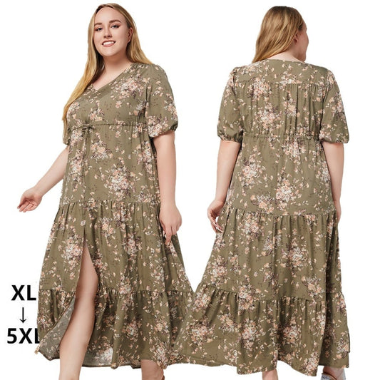 【50% OFF】【XL-5XL】「Romantic Flower」2024 Rochie de damă cu talie imprimată de mărime mare