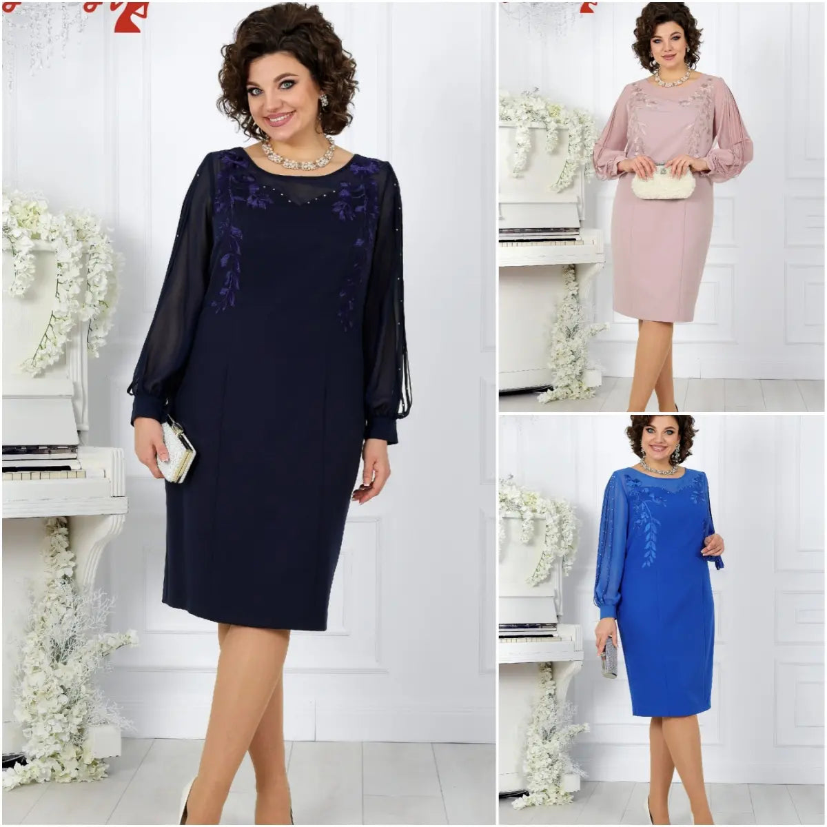 【50% OFF】【S-5XL】2024 Rochie eleganta cu maneca lunga brodata