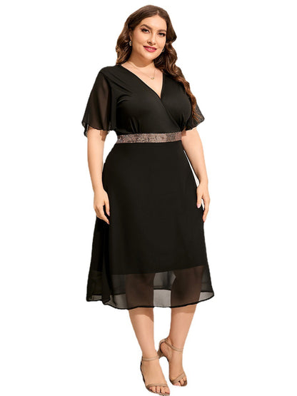 【50% OFF】【2XL-5XL】「Noble Lady」2024 Rochie Neagra Eleganta Marime Plus