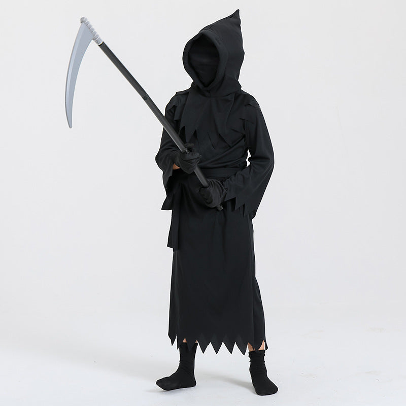 【50% OFF】【S-XL】🎃🧙‍♀️Costum de Halloween pentru copii Grim Reaper (include ochelari iluminați și coasă)