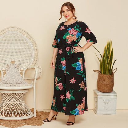 【50% OFF】【XL-4XL】「Spune florilor」Marime mare Rochie 2024 cu bretele imprimate cu decolteu rotund pentru damă