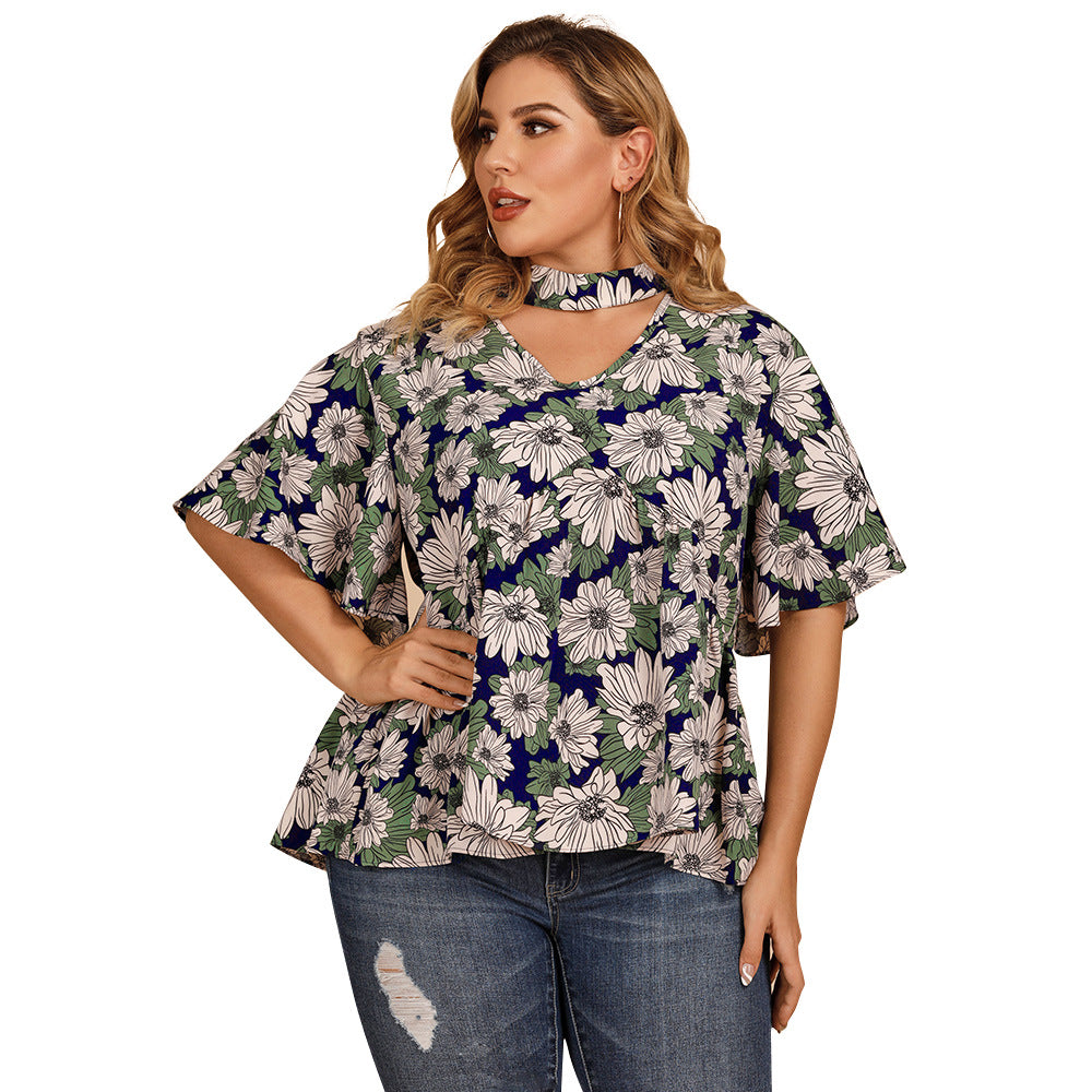 【50% OFF】【XL-4XL】「frumusețea vacanței」Cămașă cu mâneci cu volane 2024 pentru femei de mărime mare