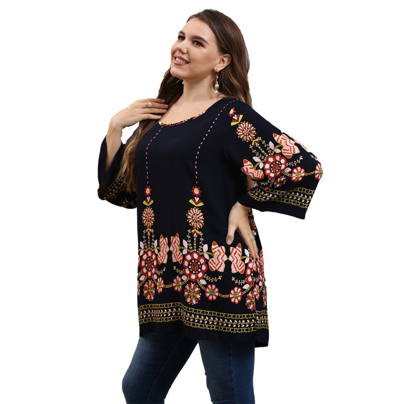 【50% OFF】【L-5XL】「Edelweiss」2024 Top cu imprimeu largi pentru femei, mărime mare