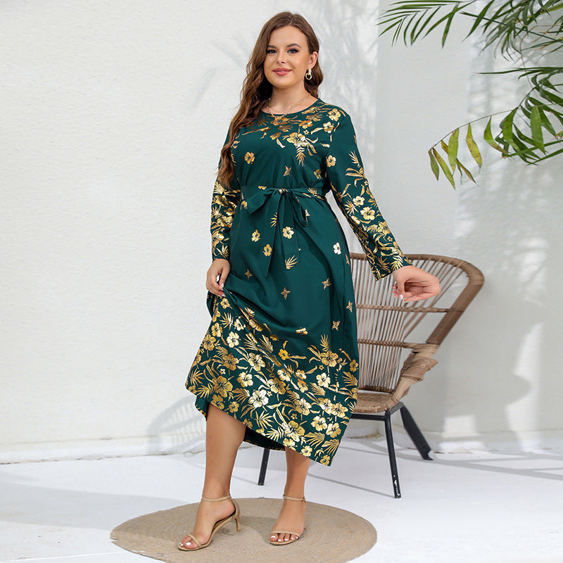 【50% OFF】【S-4XL】👗2024 fustă lungă cu mânecă lungă imprimată nouă