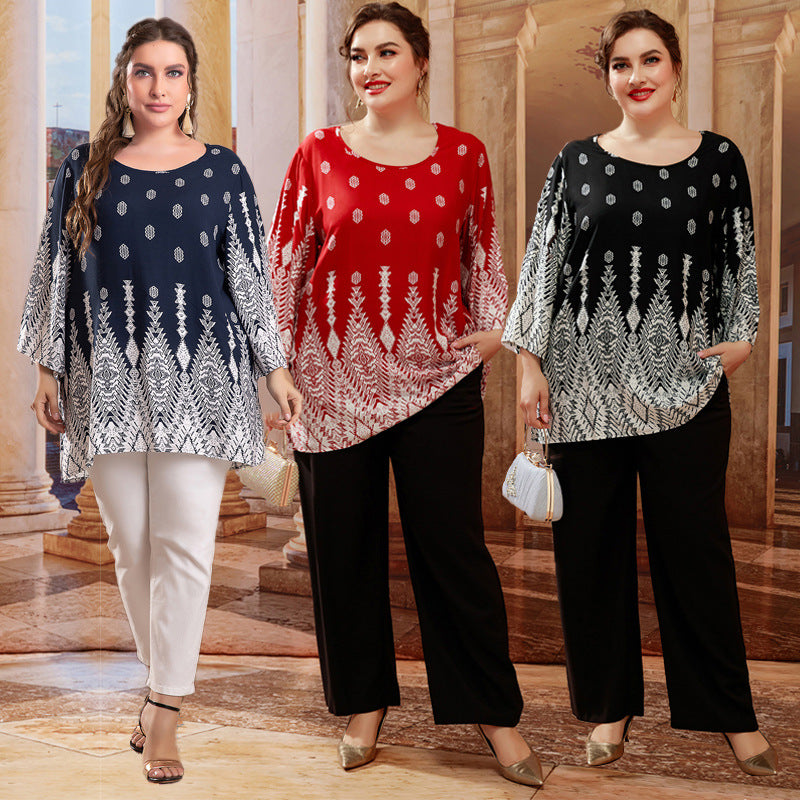 【50% OFF】【L-5XL】「Elegant Mom」 Topuri de damă cu imprimeu din raion2024