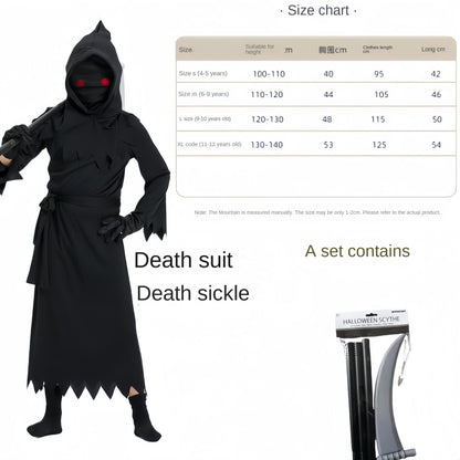 【50% OFF】【S-XL】🎃🧙‍♀️Costum de Halloween pentru copii Grim Reaper (include ochelari iluminați și coasă)